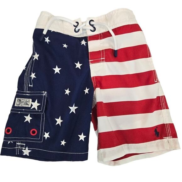 Polo Ralph Lauren Board Shorts Boys 4 Red White Blue Flag - Picture 1 of 6